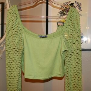 Long Mesh Sleeve Crop Top